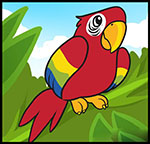 bright red cartoon parrot